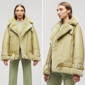 The Arrivals NYC | SOLD OUT Moya V Leather & Shearling Jacket in Pollen - Small